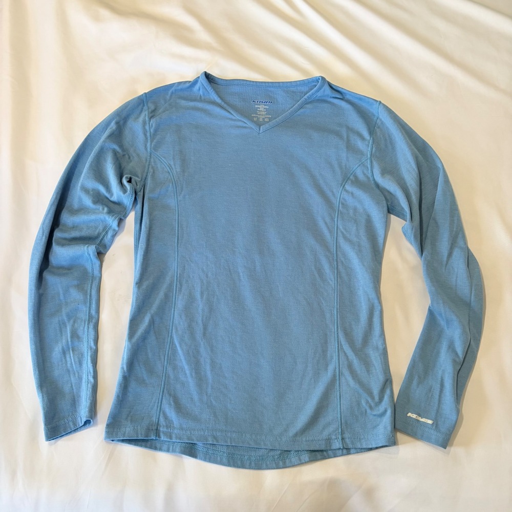 Kombi Womens XL Base Layer Top Blue V-Neck Long Sleeve Wool Blend Activewear